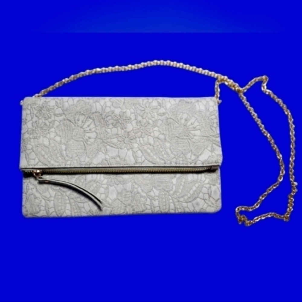 Urban Expressions Lace Textured Light Gray Crossbody Purse/Clutch